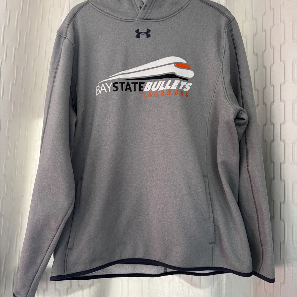 Under Armour Gray Bay State Bullets Lacrosse Hoodie- Size Large